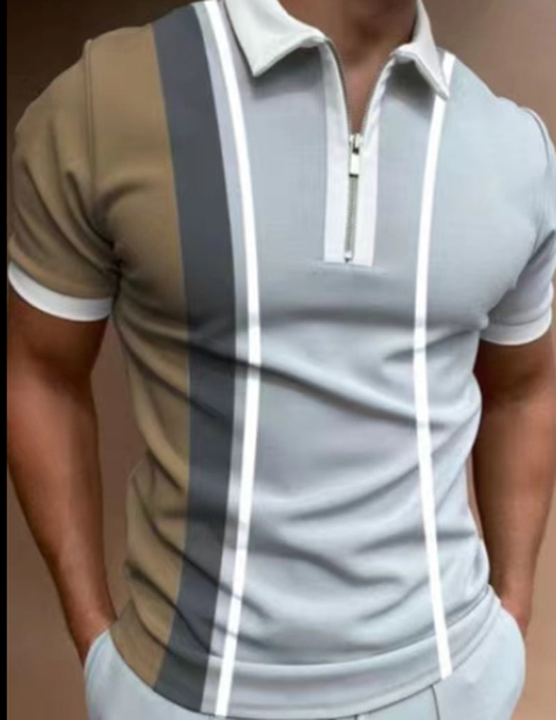 Men'S POLO Shirt Striped Printed Short Sleeve T-Shirt Lapel Shirt