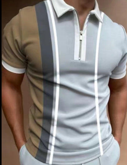 Men'S POLO Shirt Striped Printed Short Sleeve T-Shirt Lapel Shirt