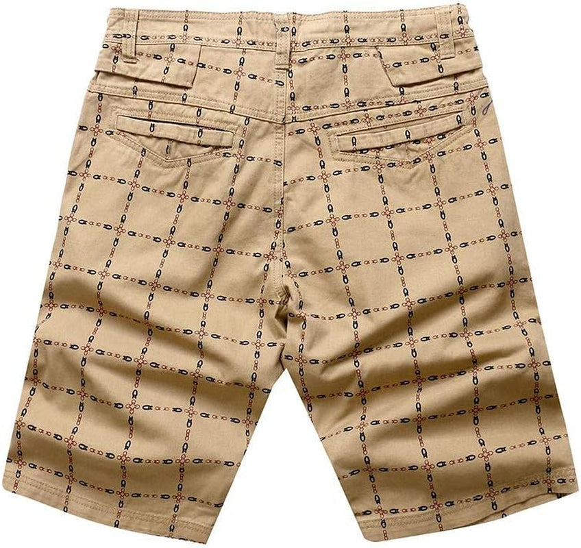 Classic Plaid Slim Fit Cargo Shorts for Men 9" Inseam Casual Outdoor Knee Length Board Pants Comfy Hiking Trunks Khaki