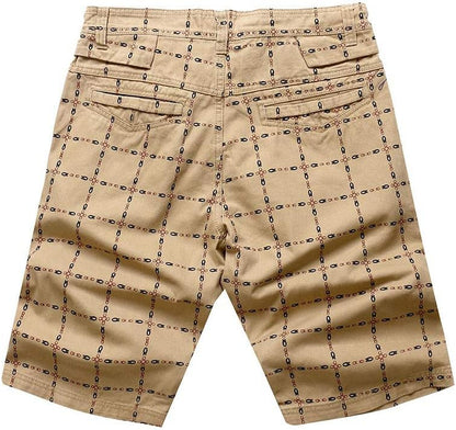 Classic Plaid Slim Fit Cargo Shorts for Men 9" Inseam Casual Outdoor Knee Length Board Pants Comfy Hiking Trunks Khaki