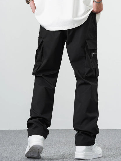 Men Casual Solid Drawstring Waist Cargo Pants, Fall