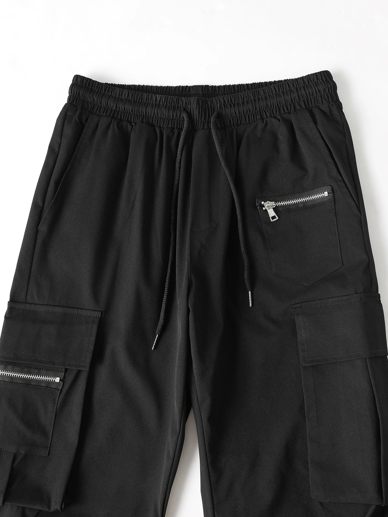 Men Casual Solid Drawstring Waist Cargo Pants, Fall