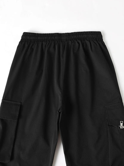 Men Casual Solid Drawstring Waist Cargo Pants, Fall