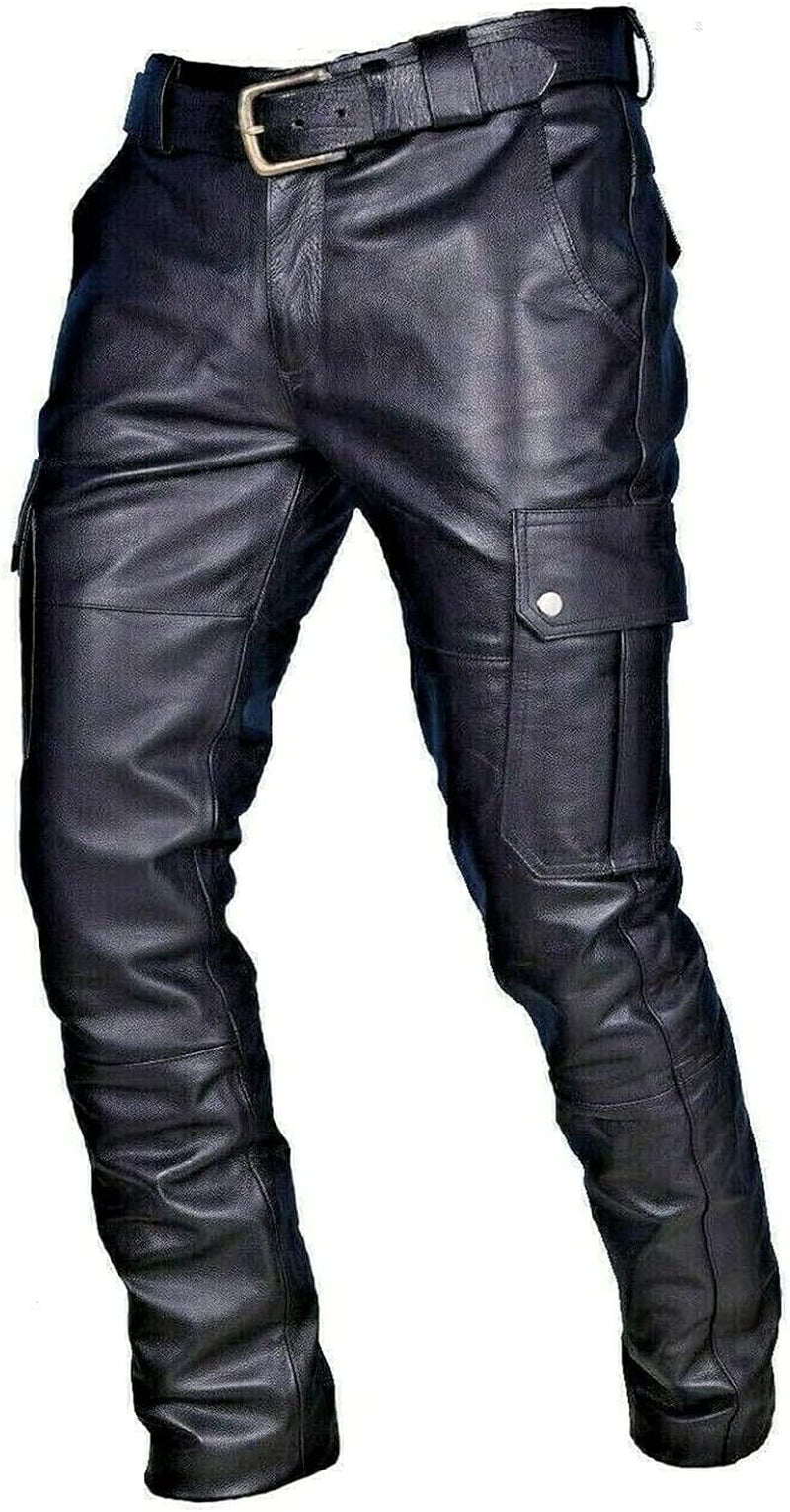 Men'S Leather Pants Streetwear Hip Hop Cargo Joggers for Men Tactical Gothic Street Style Biker Pants