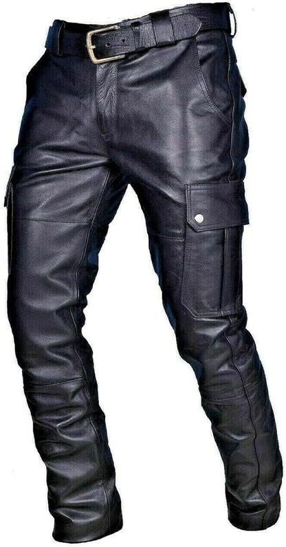 Men'S Leather Pants Streetwear Hip Hop Cargo Joggers for Men Tactical Gothic Street Style Biker Pants