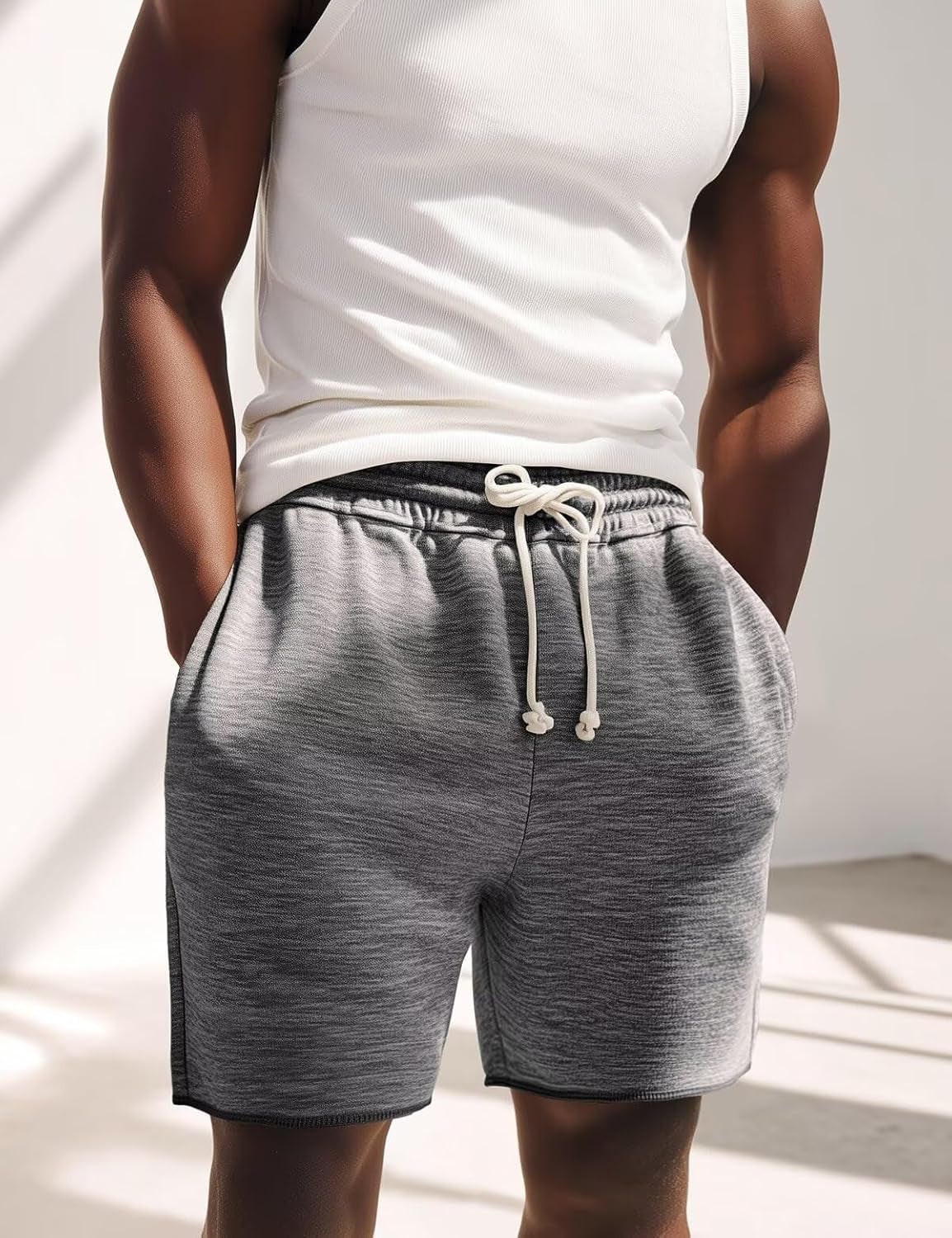 Mens Lounge Shorts Knit Terry Cloth Drawstring Athletic Sweat Shorts with Pockets 6 Inch