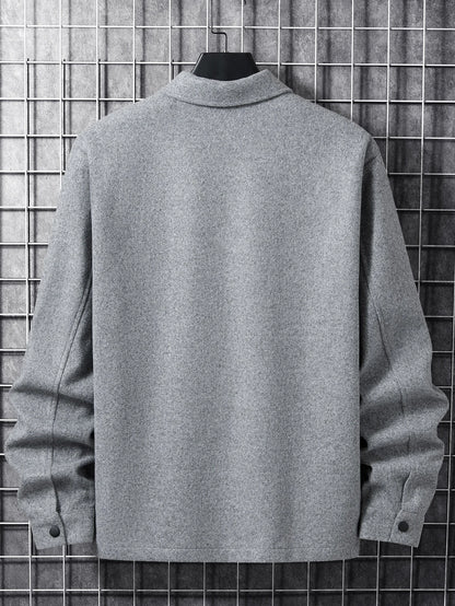 Manfinity Homme Men Long Sleeve Button Front Flap Pocket Going Out Casual Overcoat for Friends , Fall Winter