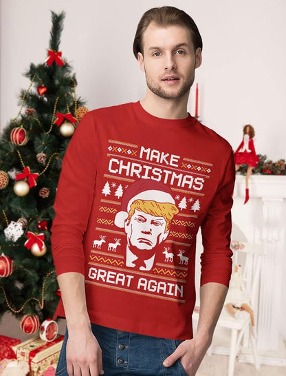 Make Christmas Great Again Sweatshirt Trump Ugly Xmas Sweater Style Long Sleeve Large Red