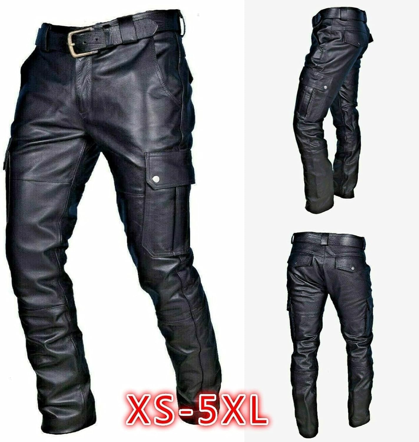 Men'S Leather Pants Streetwear Hip Hop Cargo Joggers for Men Tactical Gothic Street Style Biker Pants