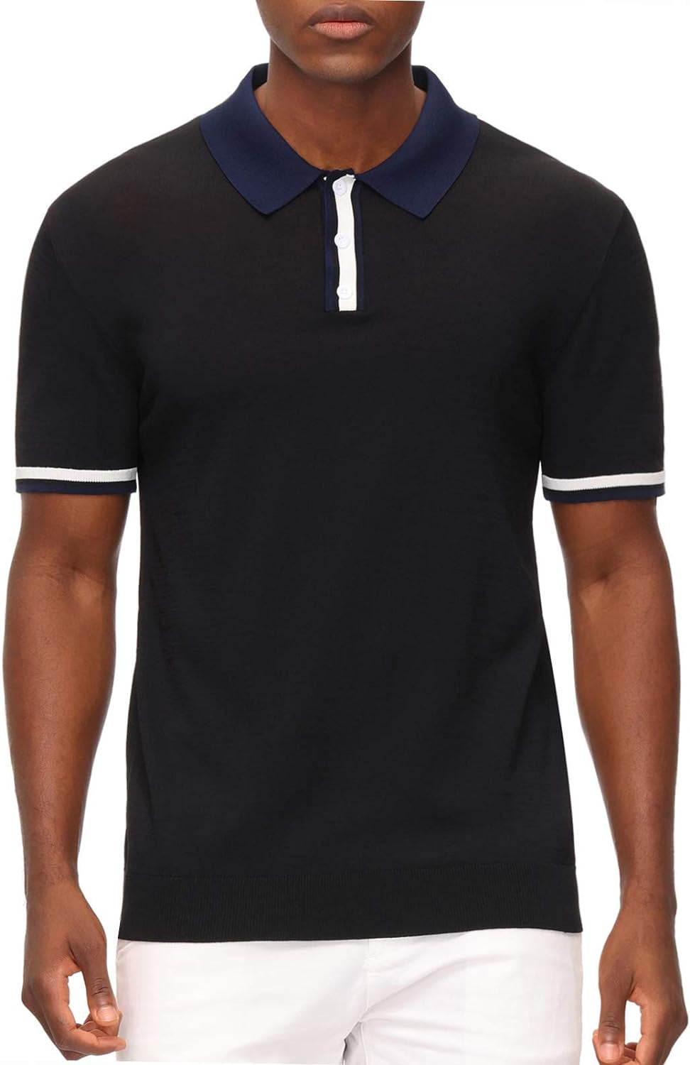 Mens Regular Fit Polo Shirts Short Sleeve Golf Knitwear for Summer Solid-Black