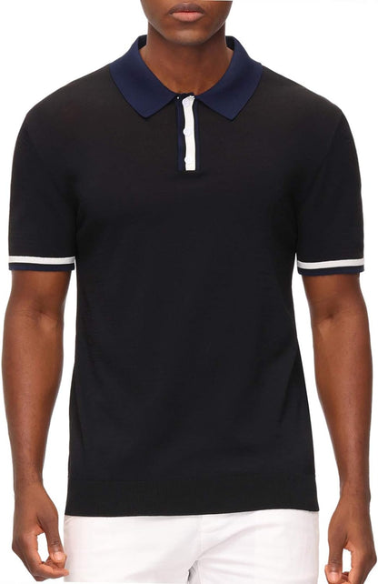 Mens Regular Fit Polo Shirts Short Sleeve Golf Knitwear for Summer Solid-Black