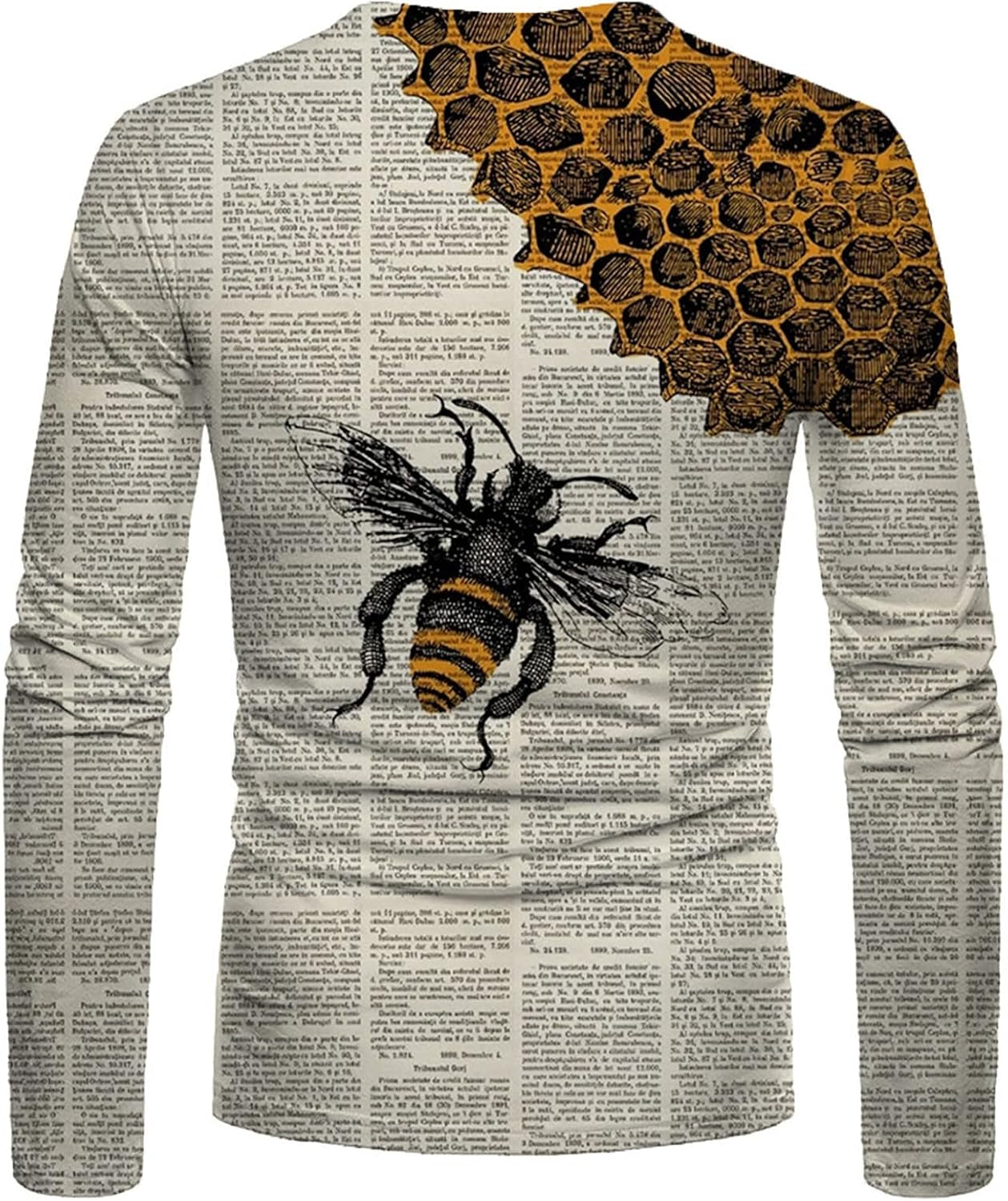 Long Sleeve Shirts for Men Art Bee Printing 3D Graphic Tees Shirts Color Block Tie Dye Tops Mens 3D Tshirts Loose Fit White