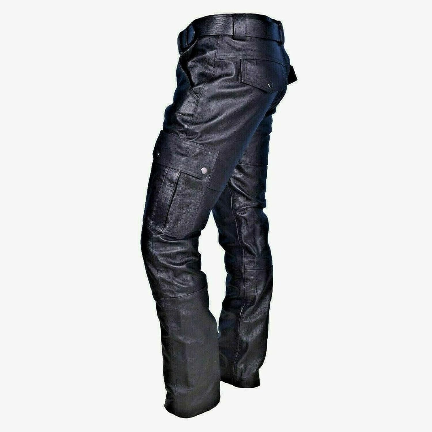 Men'S Leather Pants Streetwear Hip Hop Cargo Joggers for Men Tactical Gothic Street Style Biker Pants