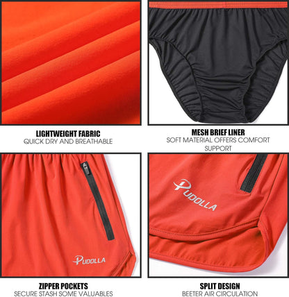 Men’S Running Shorts 3 Inch Quick Dry Gym Athletic Workout Shorts for Men with Zipper Pockets