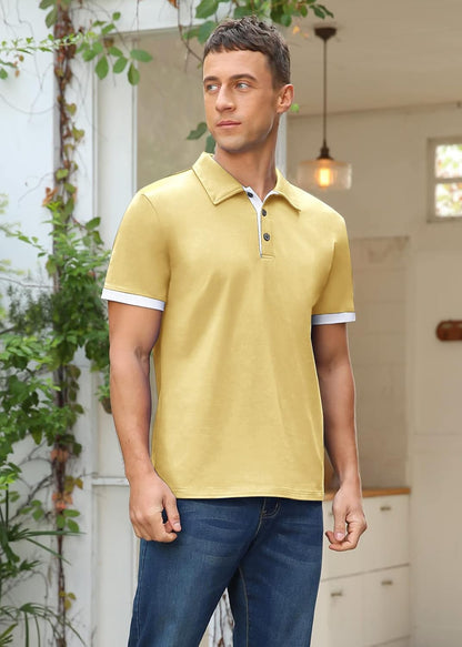 Mens Short&Long Sleeve Polo Shirt Casual Slim Fit Polo Tee Basic Designed Cotton Shirt for Man