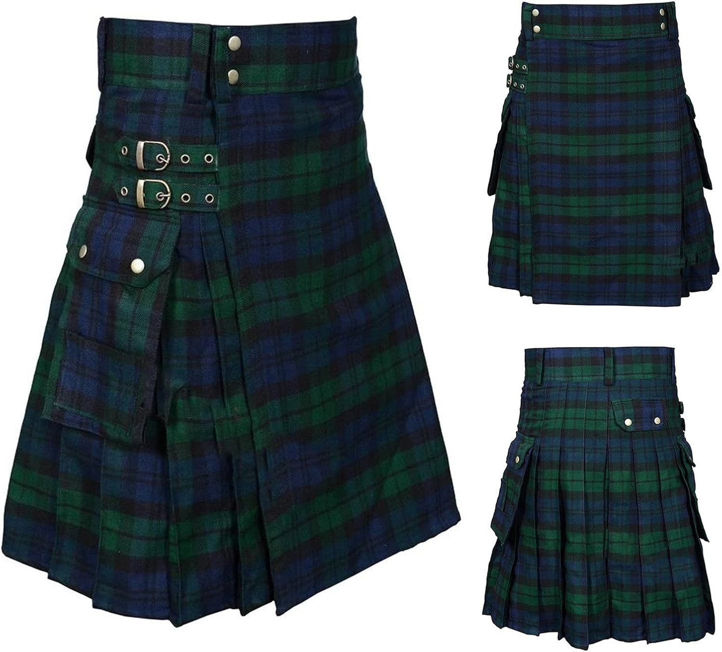 Athletic Shorts, Vintage Kilt Scotland Gothic Fashion Kendo Pocket Skirts Scottish Clothing Green B 3X-Large