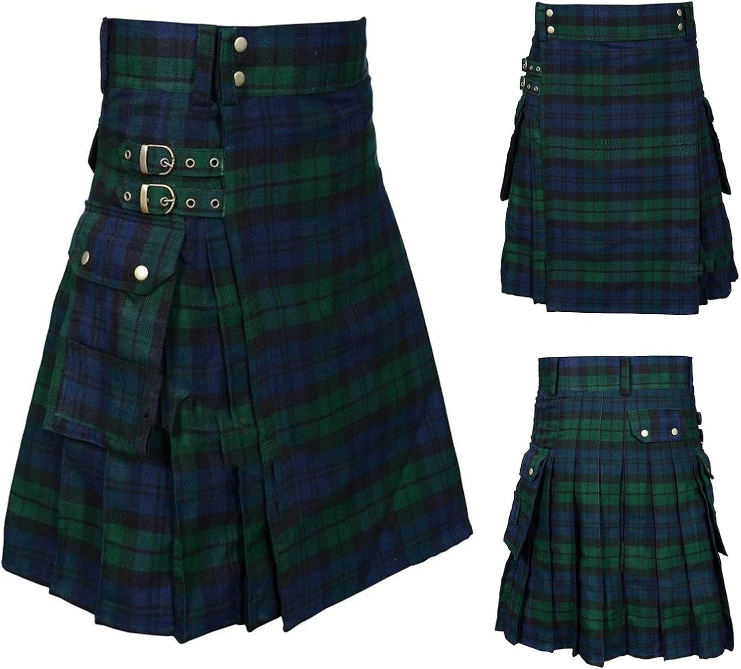 Athletic Shorts, Vintage Kilt Scotland Gothic Fashion Kendo Pocket Skirts Scottish Clothing Green B 3X-Large
