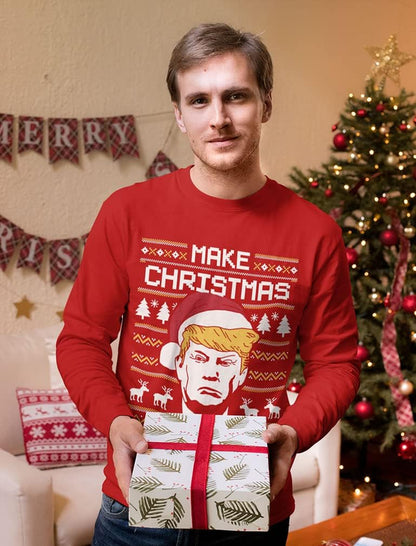 Make Christmas Great Again Sweatshirt Trump Ugly Xmas Sweater Style Long Sleeve Large Red