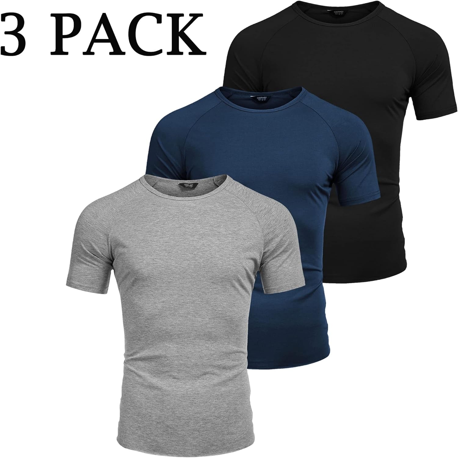 Men'S 3 Pack Workout T Shirts Short Sleeve Gym Bodybuilding Muscle Shirt Base Layer Fitness Tee Tops