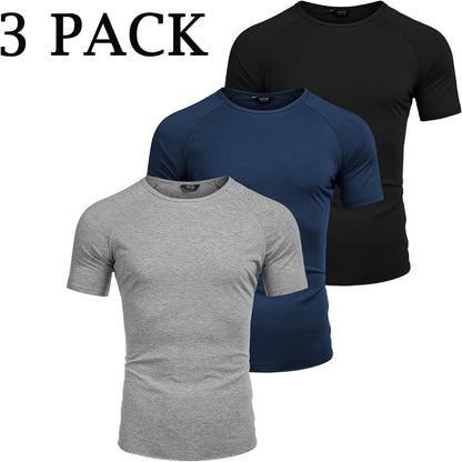 Men'S 3 Pack Workout T Shirts Short Sleeve Gym Bodybuilding Muscle Shirt Base Layer Fitness Tee Tops