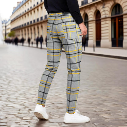 Mens Plaid Dress Pants Stretch Chino Pants Men Slim Fit