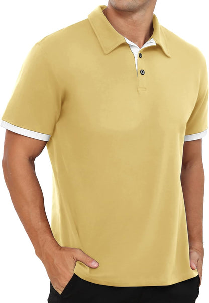 Mens Short&Long Sleeve Polo Shirt Casual Slim Fit Polo Tee Basic Designed Cotton Shirt for Man