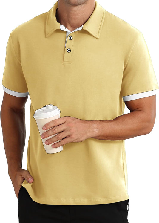 Mens Short&Long Sleeve Polo Shirt Casual Slim Fit Polo Tee Basic Designed Cotton Shirt for Man