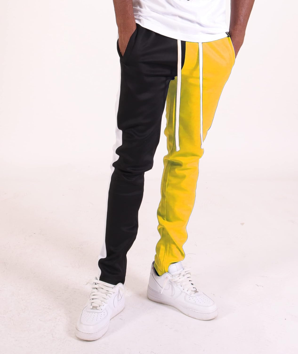 Men'S Premium Sport Zipper Bottom Modern Workout Cargo Track Pants P41110-Black/Gold-Small