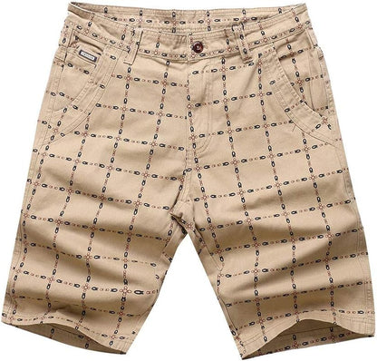 Classic Plaid Slim Fit Cargo Shorts for Men 9" Inseam Casual Outdoor Knee Length Board Pants Comfy Hiking Trunks Khaki