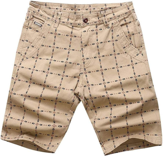 Classic Plaid Slim Fit Cargo Shorts for Men 9" Inseam Casual Outdoor Knee Length Board Pants Comfy Hiking Trunks Khaki