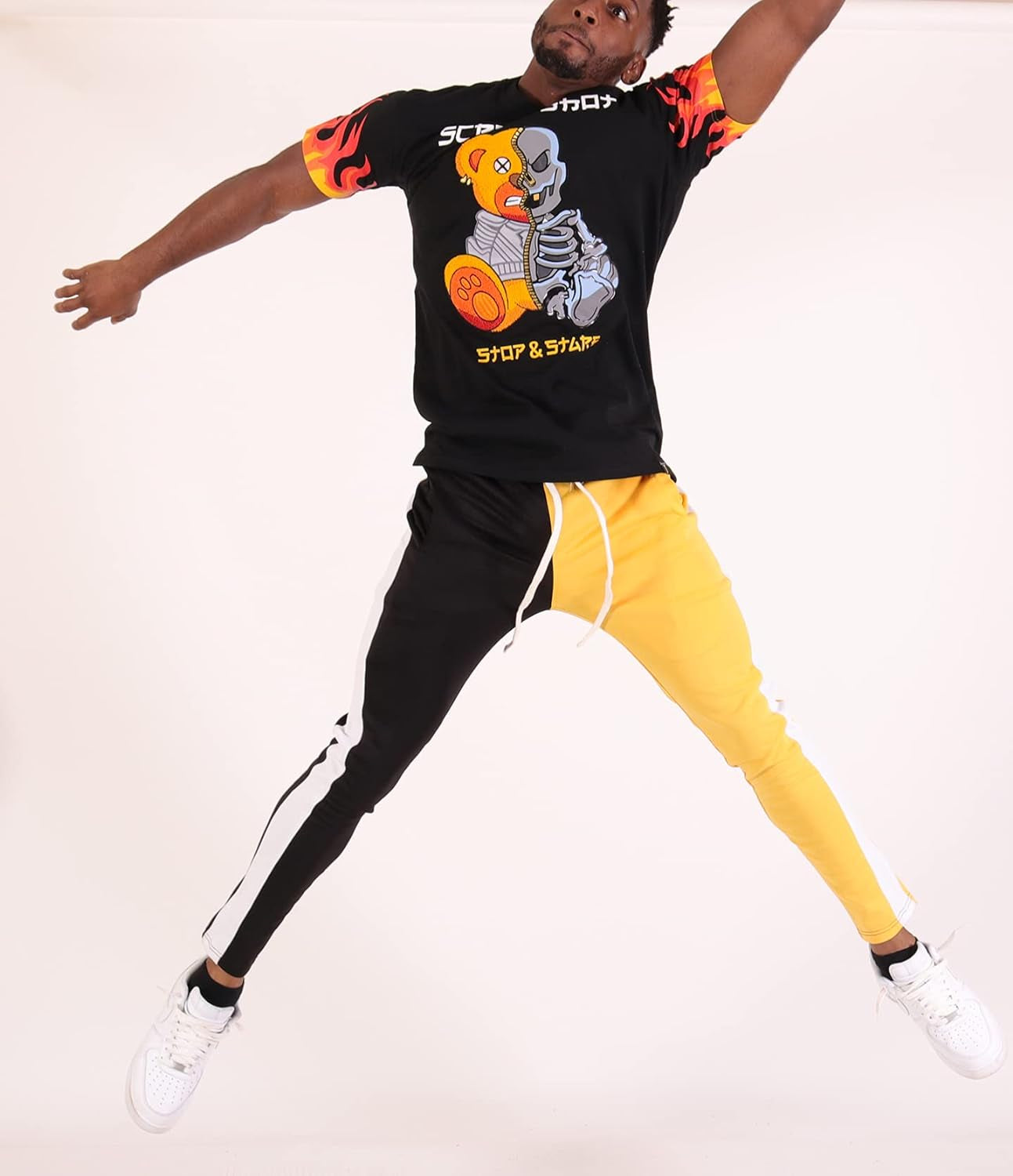 Men'S Premium Sport Zipper Bottom Modern Workout Cargo Track Pants P41110-Black/Gold-Small