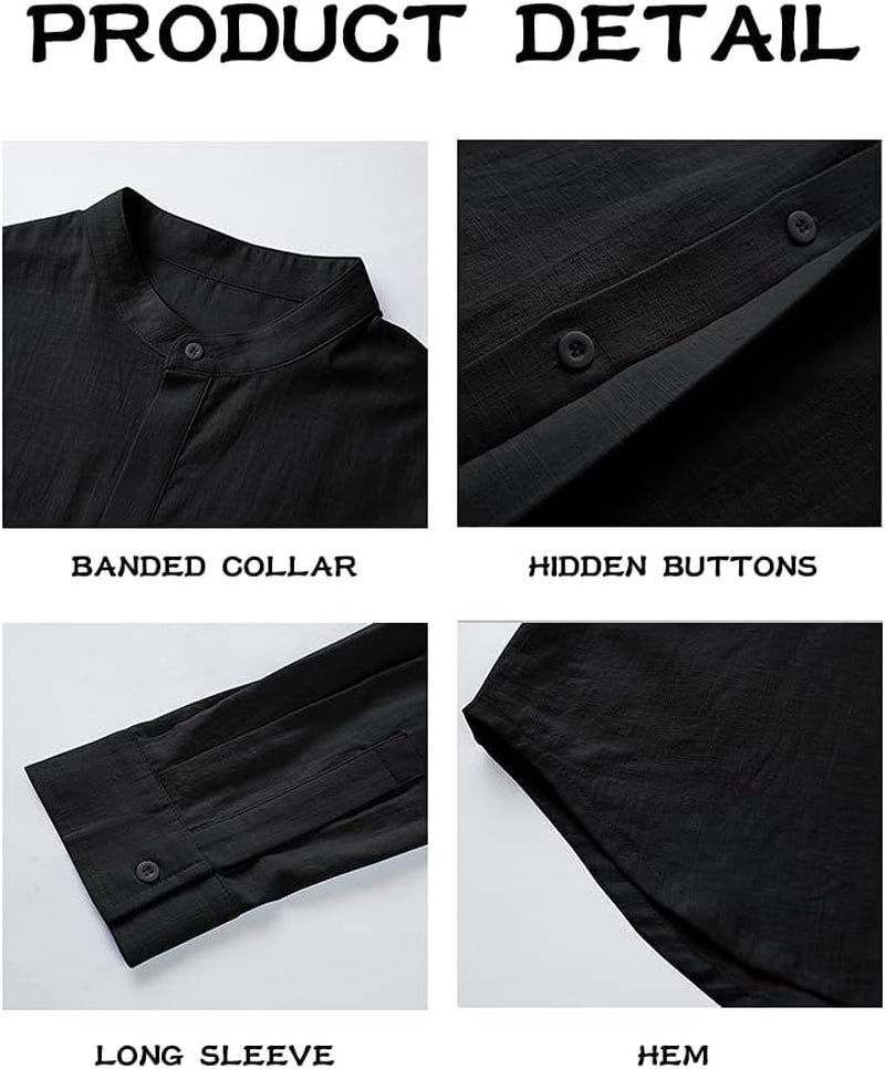 Mens Button up Shirts Linen Beach Long Sleeve Casual Cotton Summer Lightweight Tops