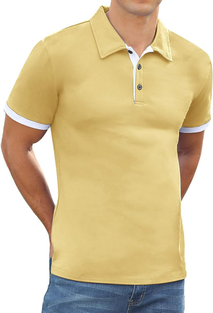 Mens Short&Long Sleeve Polo Shirt Casual Slim Fit Polo Tee Basic Designed Cotton Shirt for Man