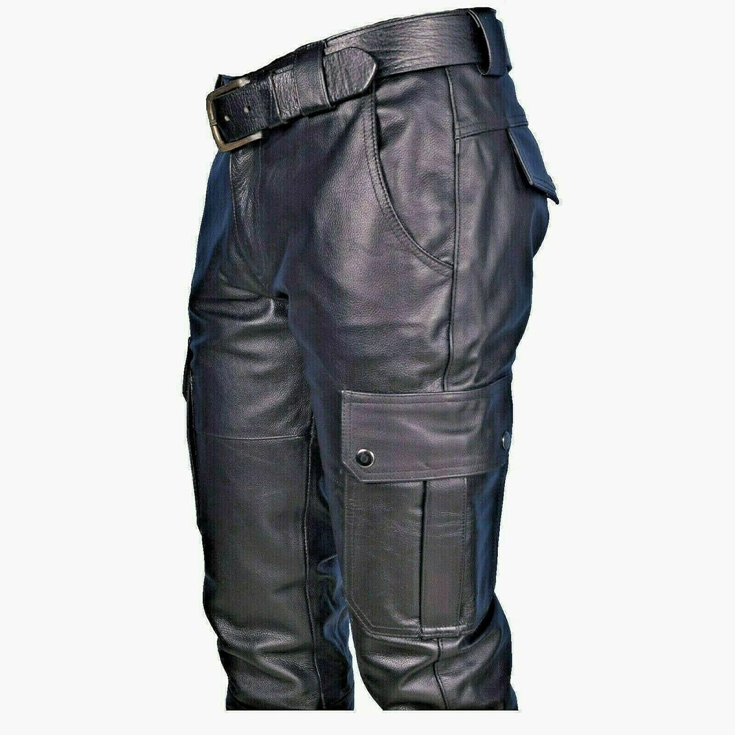 Men'S Leather Pants Streetwear Hip Hop Cargo Joggers for Men Tactical Gothic Street Style Biker Pants